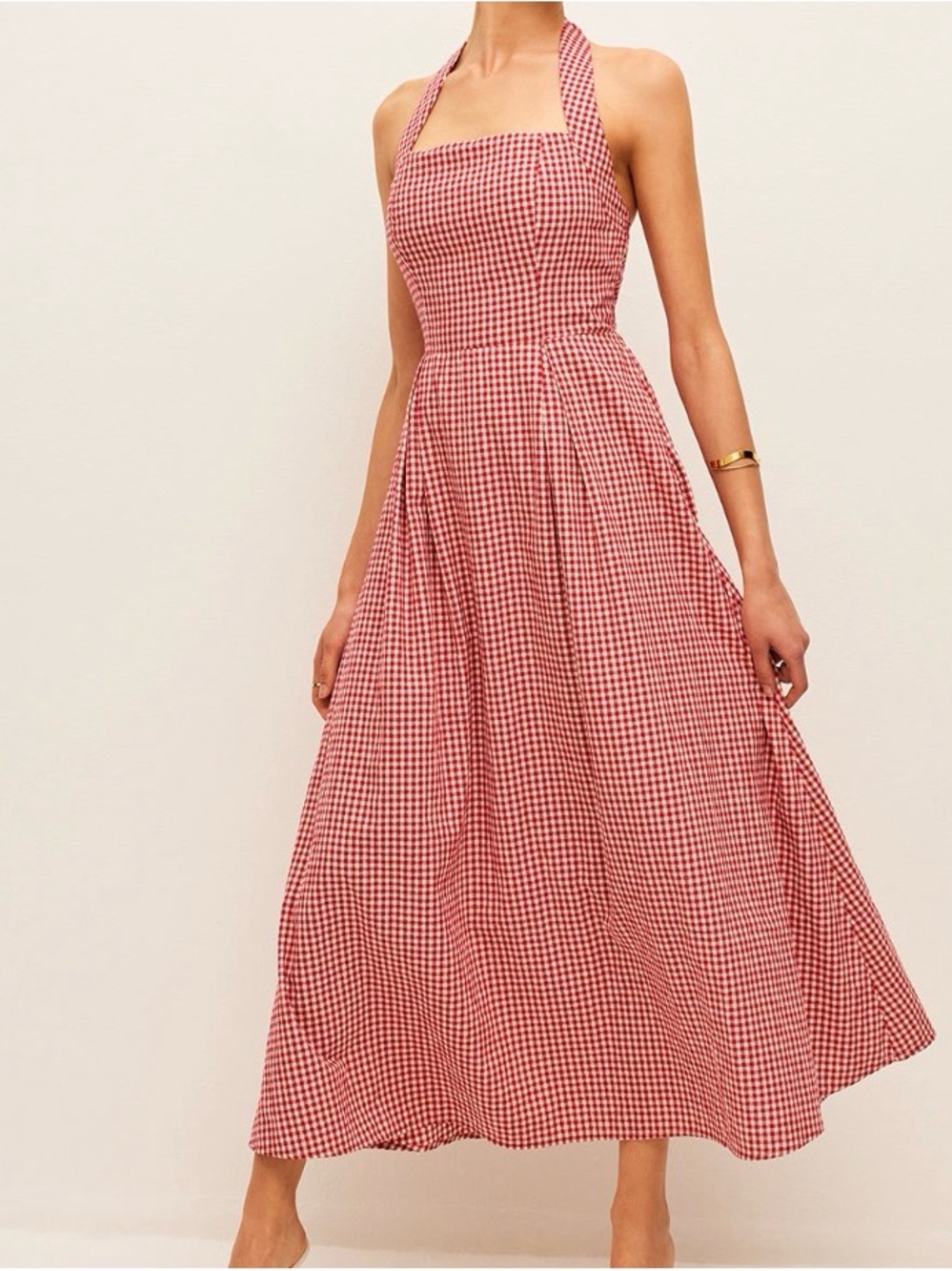 Commense Red Gingham Halter Maxi Dress